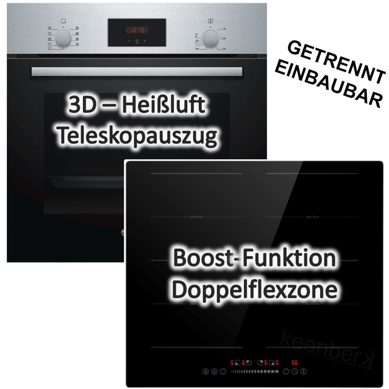 Bosch - HBF114BS0 + PKM IN4-2FZS - Backofenset - 4 Kochzonen, Induktionskochfeld, 66 Liter
